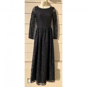 ODYLYNE Black Lace Long Maxi Dress Whimsigoth Cottagecore Fairy